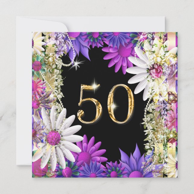 Elegant 50:e blommigtens födelsedagsdag förlovning inbjudningar (Framsida)