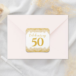 Elegant 50:e Bröllop-årsdagen Faux Guld Glitter Fyrkantigt Klistermärke
