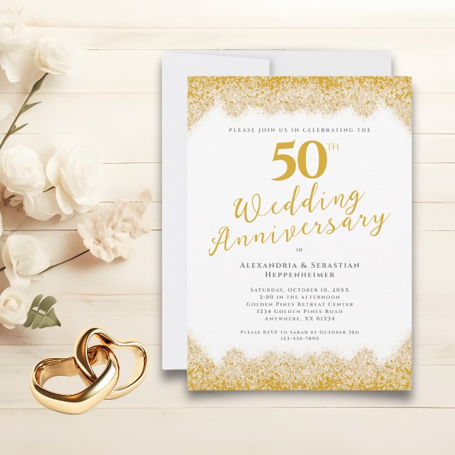 Elegant 50:e Bröllop-årsdagen Faux Guld Glitter Inbjudningar (Elegant 50th Wedding Anniversary Faux Gold Glitter Invitation)