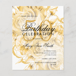 Elegant 50:e födelsedag Blommigt Guld White Inbjud Flygblad