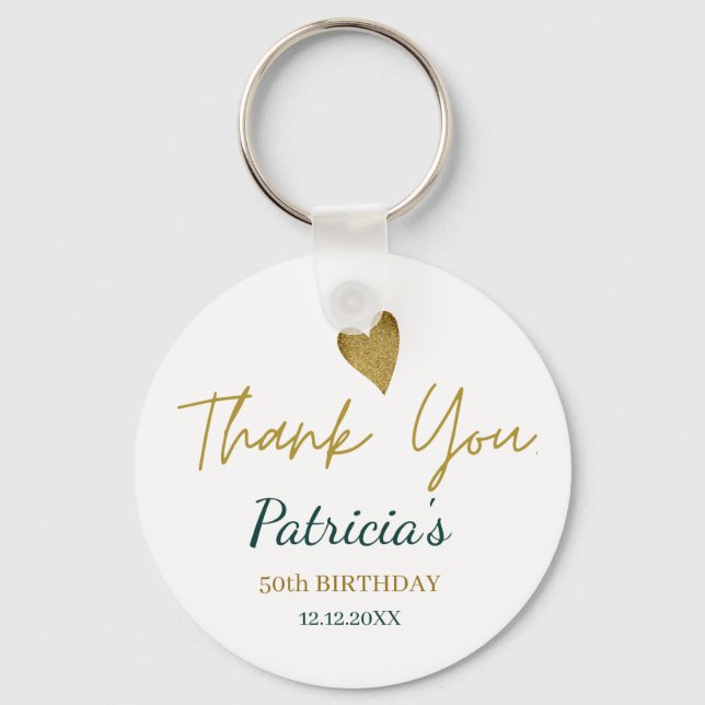 Elegant 50:e födelsedag Grönt Guld Tack favor Nyckelring (Framsida)