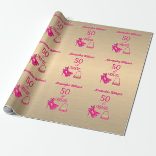 Elegant 50:e födelsedag Guld Rosa Högklackar Namn Presentpapper