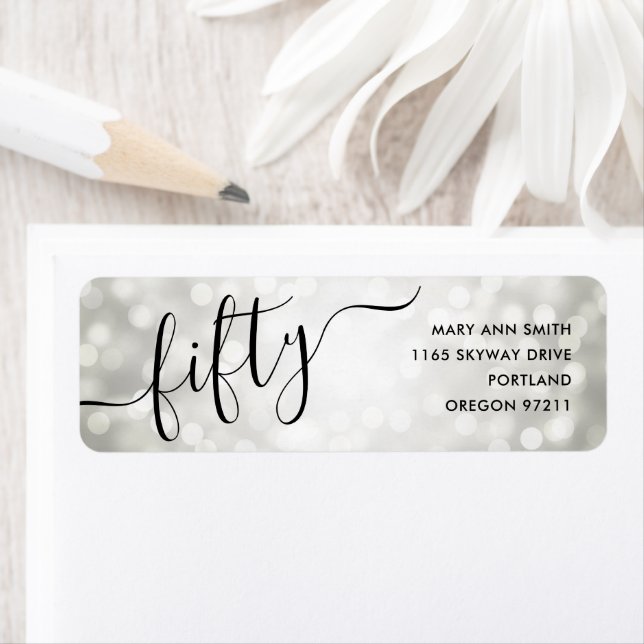 Elegant 50:e födelsedag i Silver Ljus Returadress Etikett (Insitu)