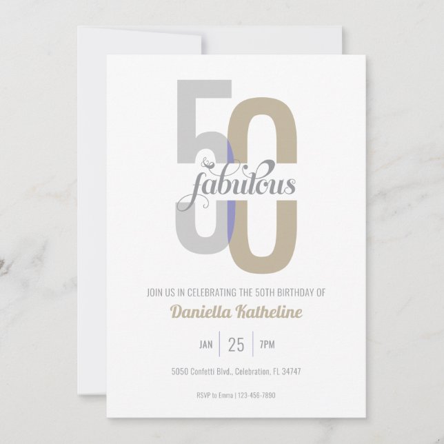 Elegant 50:e födelsedag och modern modern inbjudningar (Framsida)