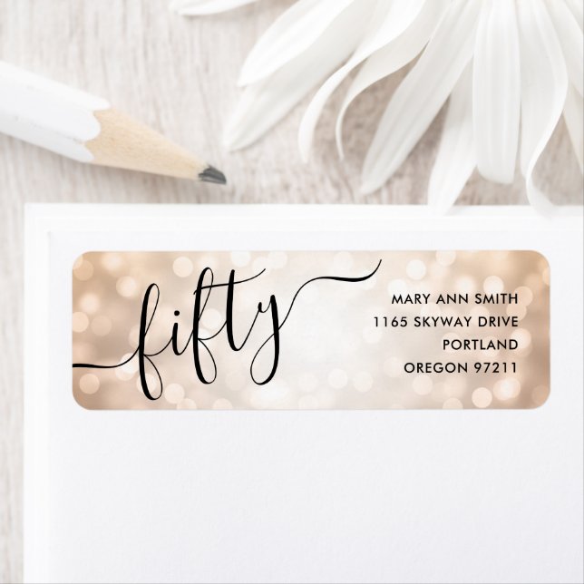 Elegant 50:e födelsedag Ro Guld Ljus Returadress Etikett (Insitu)