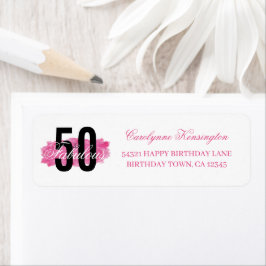 Elegant 50:e födelsedag Rosa Vattenfärg Adress Returadress Etikett