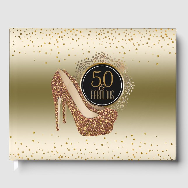 Elegant 50:e födelsedagen | 50 & Fabulous Black Gu Gästböcker (Framsida)