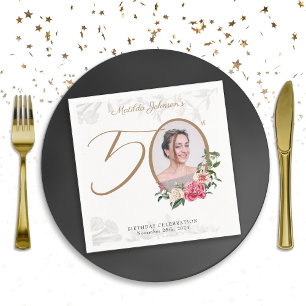 Elegant 50:e födelsedagsdagen Blommigt Foliage Anp Pappersservett