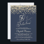 Elegant 50:e Födelsedagsfesten Guld Glitter Blue Inbjudningar<br><div class="desc">Elegant mörk marinblått 50:e födelsedagsfest inbjudan med "50 & Fabulous" i ett snyggt ljust guld-skript,  modern ljustypografi i guld och ett guld faux glitter konetti-överlägg.</div>