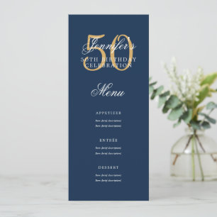 Elegant 50:e Födelsedagsfesten Menu Guld marinblåt Inbjudningar