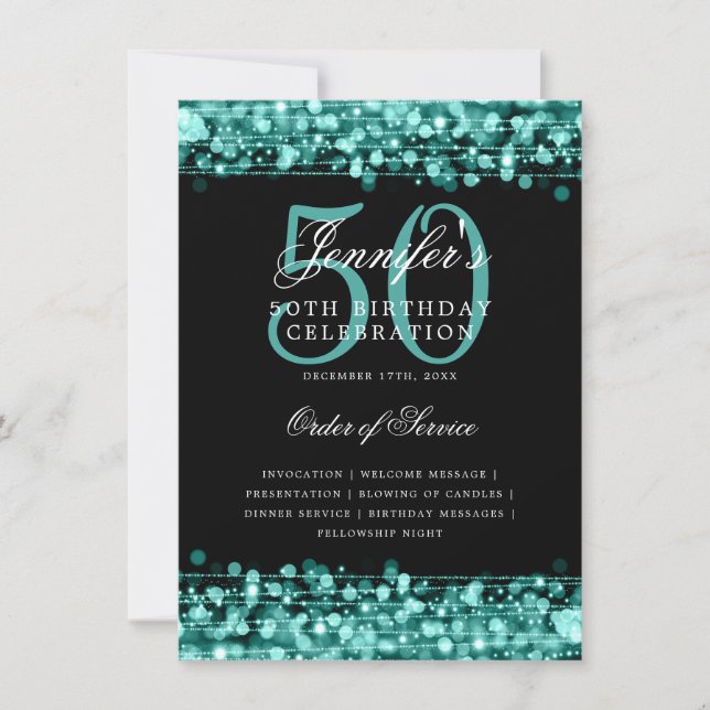 Elegant 50:e Födelsedagsfesten Program Turcos Menu (Framsida)