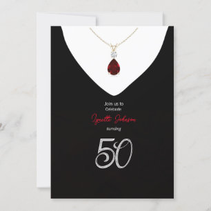 Elegant 50:e Födelsedagsfesten Ruby Red Necklace Inbjudningar