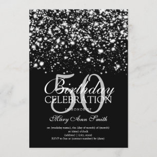 Elegant 50:e Födelsedagsfesten Silver Midnight Gla Inbjudningar