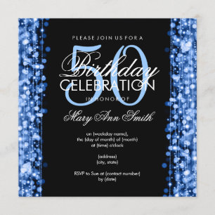 Elegant 50:e Födelsedagsfesten Sparkles Blue Inbjudningar