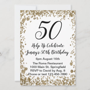 Elegant 50:e födelsedagsinbjudan till henne i Guld Inbjudningar