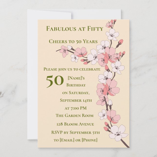 Elegant 50:e födelsedagsinbjudan till kvinnor inbjudningar (Framsida)