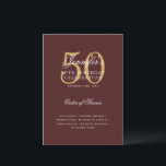 Elegant 50:e födelsedagsprogrammet Guld Burgundy M Inbjudningar<br><div class="desc">Elegantens "Födelsedagsfest Program   Menu"-design med ett sofistikerat typografiskt skript i Guld & Burgundy med anpassningsbar.</div>