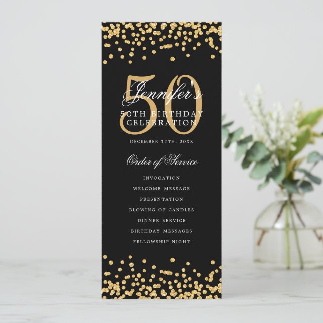Elegant 50:e födelsedagsprogrammet Guld Confetti M Inbjudningar (Stående Fram)
