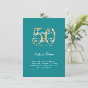 Elegant 50:e födelsedagsprogrammet Guld Teal Menu Inbjudningar