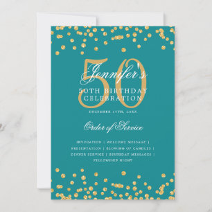 Elegant 50:e födelsedagsprogrammet Menu Guld Teal Inbjudningar