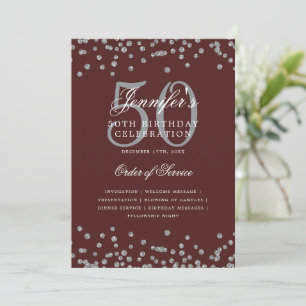 Elegant 50:e födelsedagsprogrammet Menu Silver Bur Inbjudningar