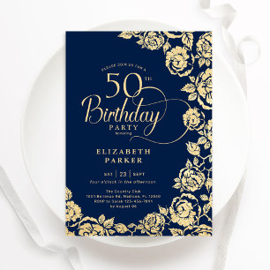 Elegant 50:e födelsetalet Guld Ro Inbjudningar