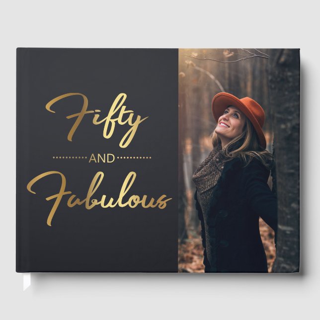 Elegant 50:e födelsetalet och foto på 50 dagar gästböcker (Framsida)