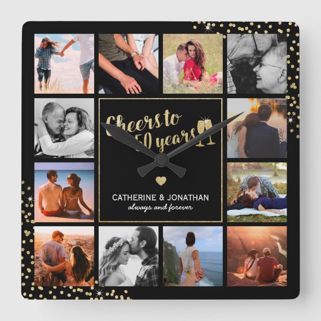 Elegant 50:e fotot på gyllene årsdagen fyrkantig klocka (Framsida)