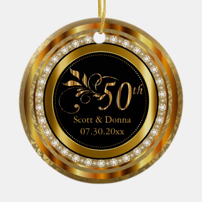 Elegant 50:e Golden Diamond-årsdagen Julgransprydnad Keramik (Framsidan)