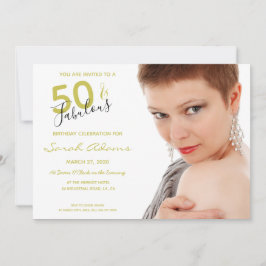 Elegant 50 & Fab Guld Black 50:e födelsedagsfoto Inbjudningar