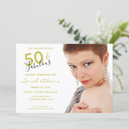 Elegant 50 & Fab Guld Black 50:e födelsedagsfoto Inbjudningar