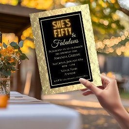Elegant 50 & Fab svart och guld Födelsedagsfest Inbjudningar