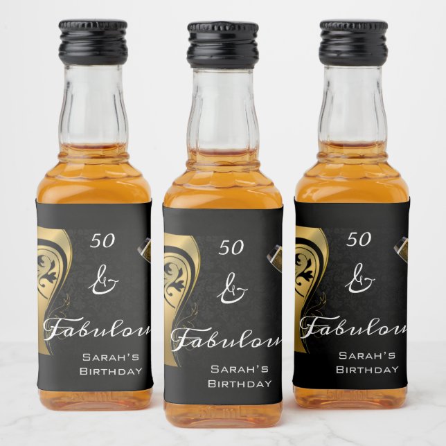 Elegant 50 & Fabulous Black Guld Födelsedagsfest Spritflaskor Etikett (Flaskor)