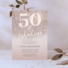 Elegant 50 & Fabulous Glitter Guld Ro födelsedag Inbjudningar