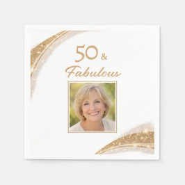Elegant 50 & Fabulous Gold Photo Birthday Party Pappersservett