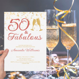 Elegant 50 & Fabulous Guld och Rosa Birthday Inbjudningar