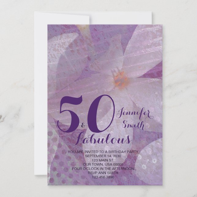 Elegant 50 & Fabulous Lavender Birthday-inbjudan Inbjudningar (Framsida)