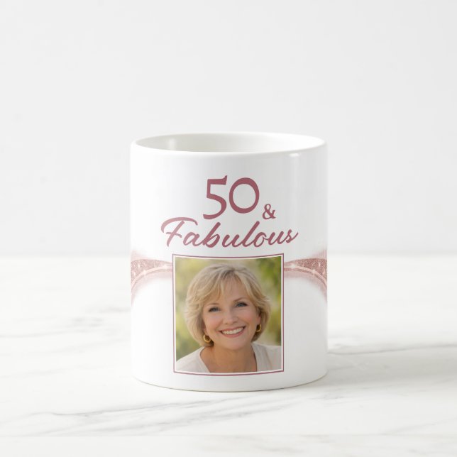 Elegant 50 & Fabulous Rose Gold Photo Birthday  Kaffemugg (Center)