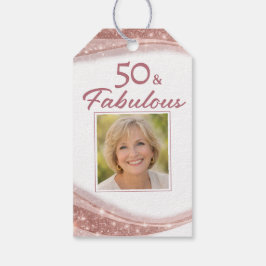 Elegant 50 & Fabulous Rose Gold Photo Birthday Presentetikett