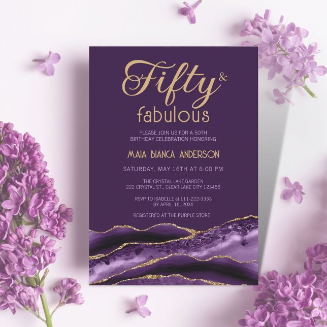 Elegant 50 och Fabulous 50:e födelsedag Lila Agate Inbjudningar (Skapare uppladdad)