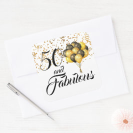 Elegant 50 och Fabulous Birthday Guld Confetti Fyrkantigt Klistermärke