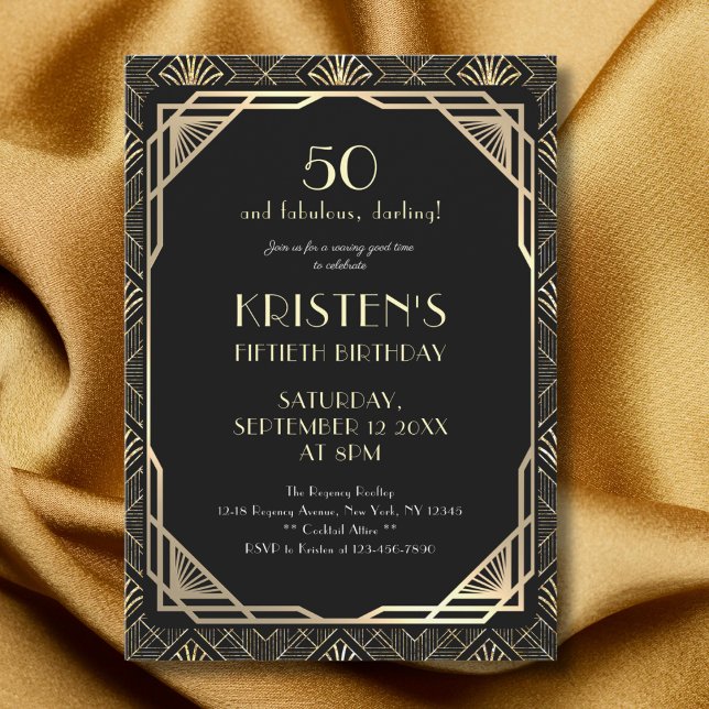 Elegant 50 och Fabulous Black and Guld Birthday Inbjudningar (Skapare uppladdad)