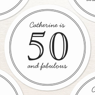 Elegant 50 och Fabulous Custom Name Birthday Runt Klistermärke