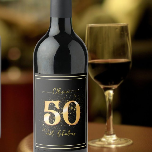 Elegant 50 och Fabulous Guld Black Vinflaska Etikett (Skapare uppladdad)