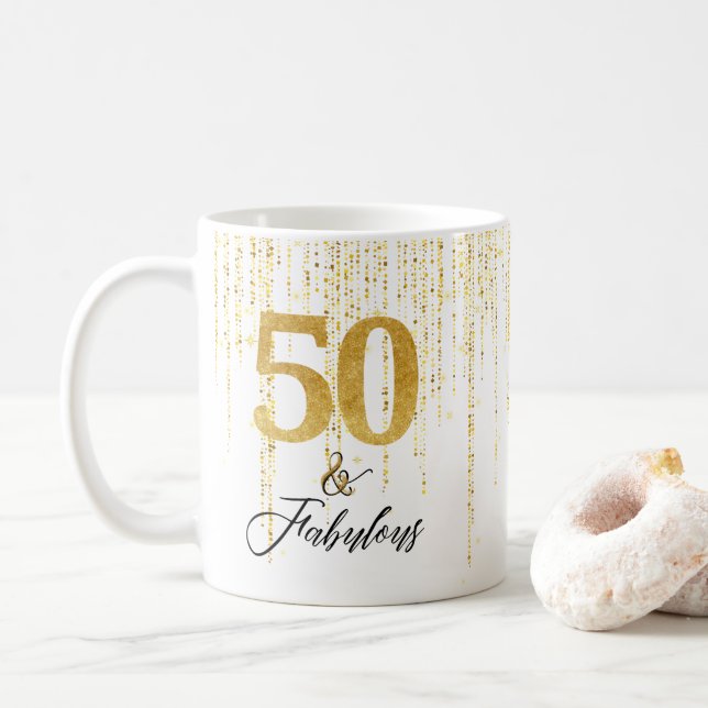 Elegant 50 och Fabulous i Guld och Black Kaffemugg (Med munk)