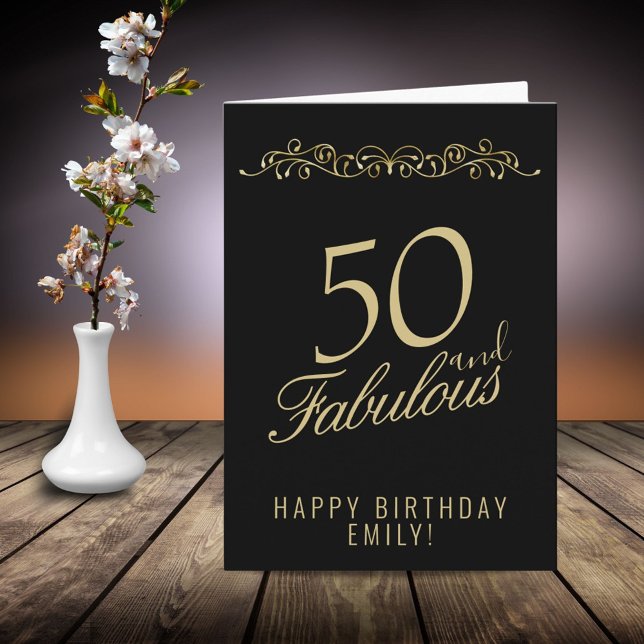 Elegant 50 och Fabulous Ornament 50:e födelsedagen Kort (Skapare uppladdad)