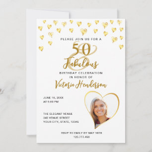 Elegant 50 och Fabulous White and Guld Birthday Inbjudningar