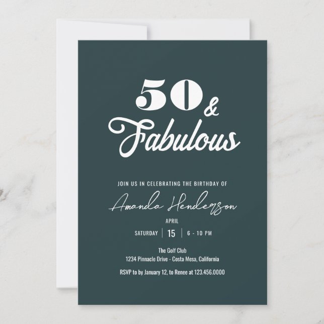 Elegant 50 och Fabulous Womens Birthday Inbjudningar (Framsida)