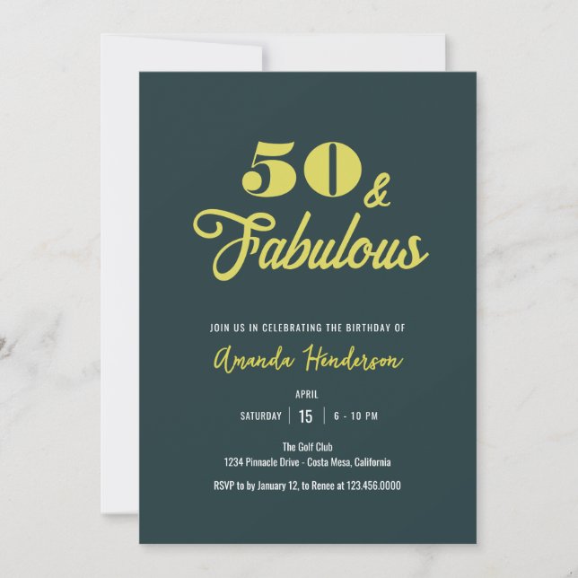Elegant 50 och Fabulous Womens Birthday Inbjudningar (Framsida)