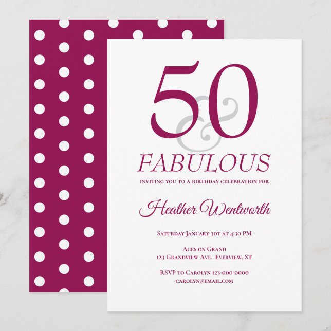 Elegant 50 och fantastisk 50-års födelsedag Mulber Inbjudningar (Fram/baksida)